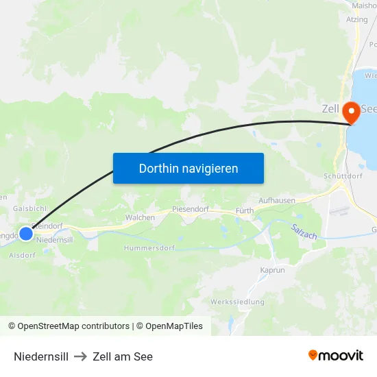 Niedernsill to Zell am See map