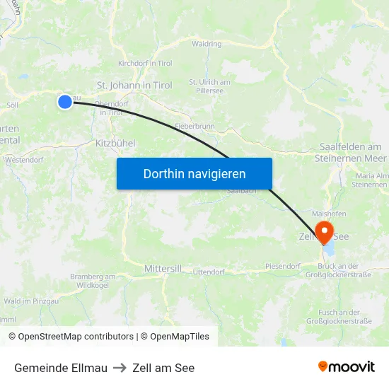 Gemeinde Ellmau to Zell am See map