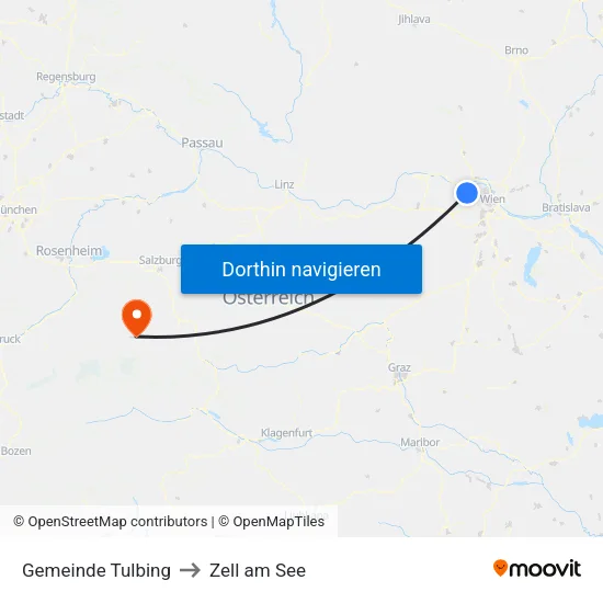 Gemeinde Tulbing to Zell am See map