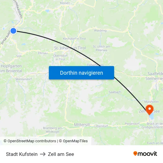 Stadt Kufstein to Zell am See map