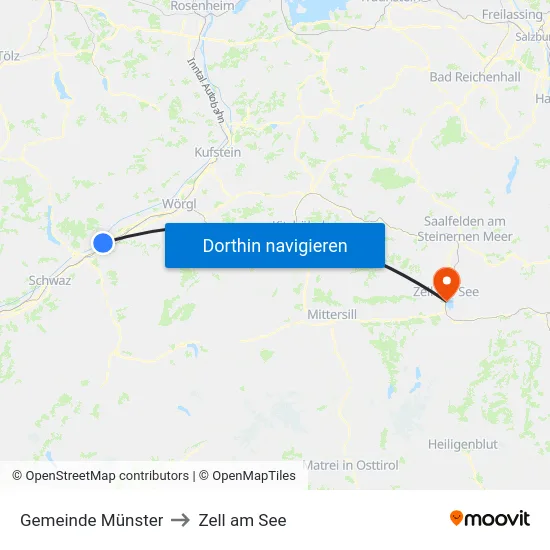 Gemeinde Münster to Zell am See map