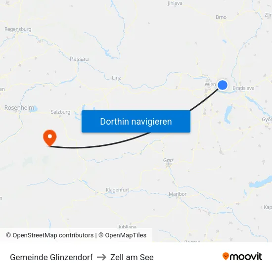 Gemeinde Glinzendorf to Zell am See map