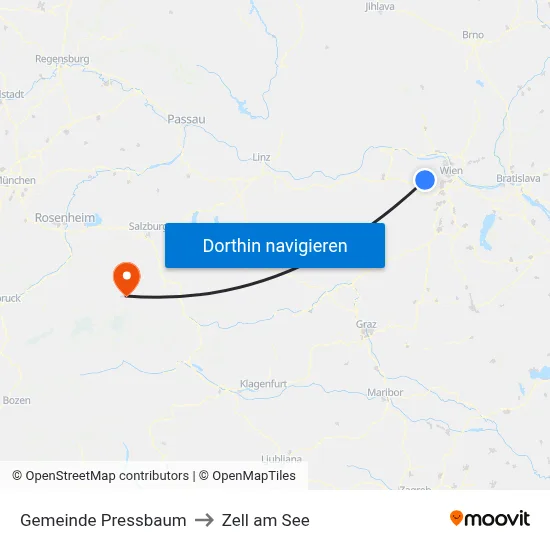 Gemeinde Pressbaum to Zell am See map
