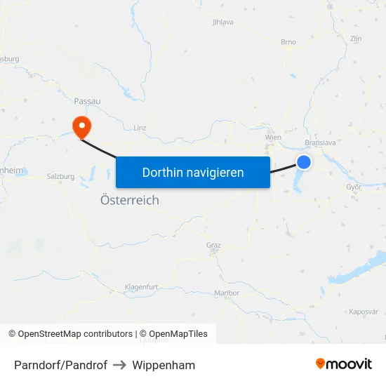 Parndorf/Pandrof to Wippenham map