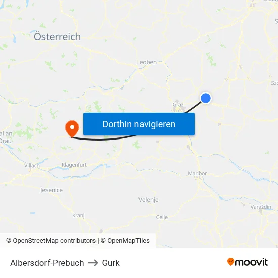 Albersdorf-Prebuch to Gurk map