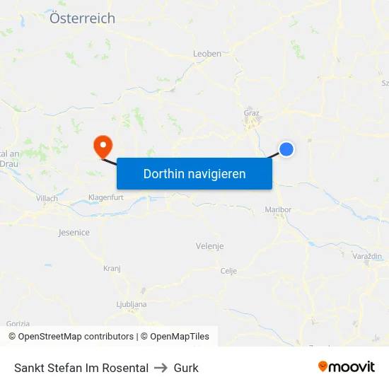 Sankt Stefan Im Rosental to Gurk map