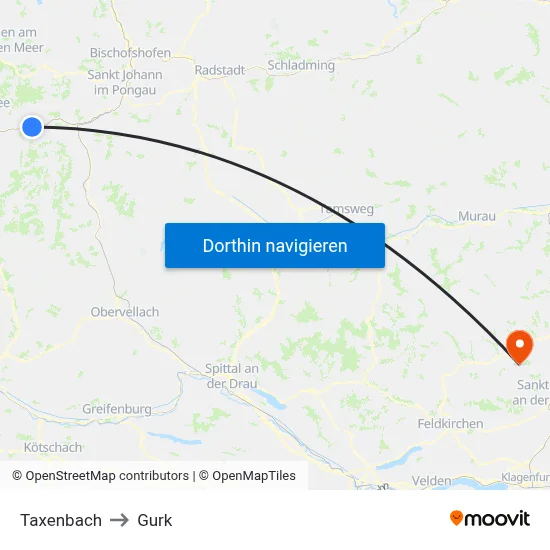 Taxenbach to Gurk map