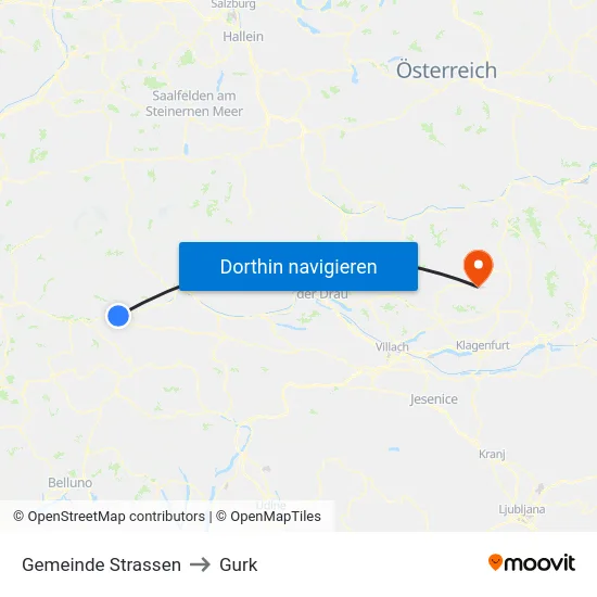 Gemeinde Strassen to Gurk map