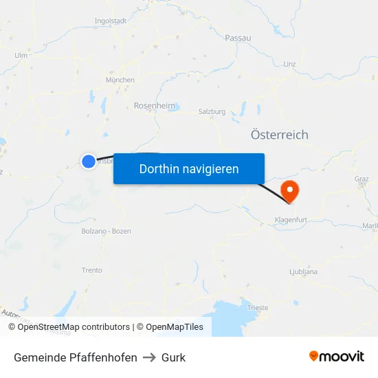 Gemeinde Pfaffenhofen to Gurk map