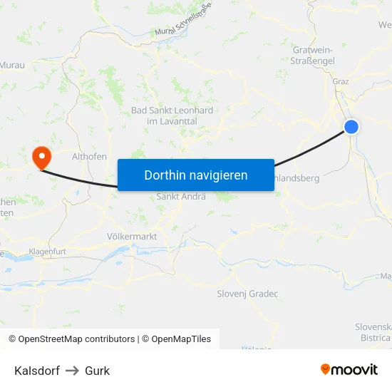 Kalsdorf to Gurk map