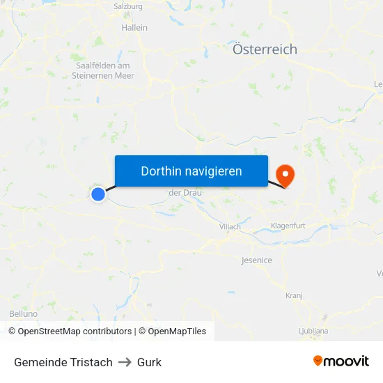 Gemeinde Tristach to Gurk map