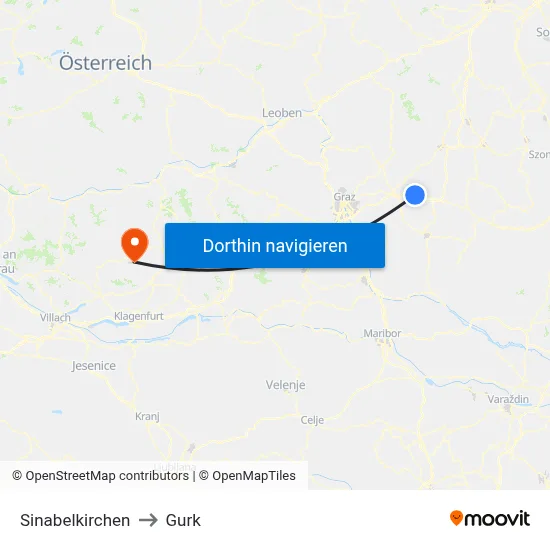 Sinabelkirchen to Gurk map