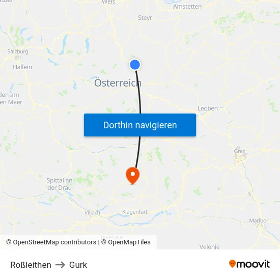 Roßleithen to Gurk map