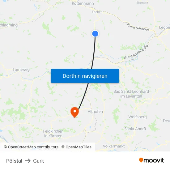 Pölstal to Gurk map
