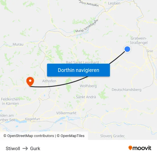 Stiwoll to Gurk map