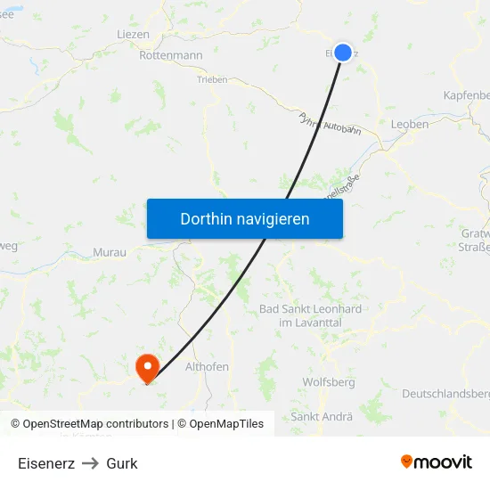 Eisenerz to Gurk map