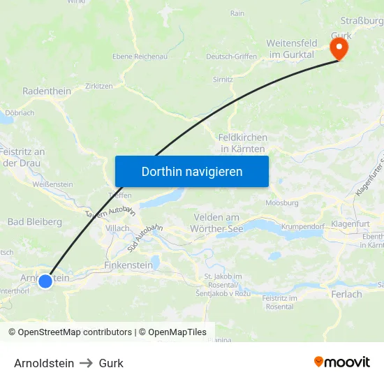 Arnoldstein to Gurk map