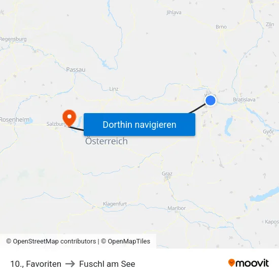10., Favoriten to Fuschl am See map