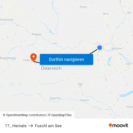 17., Hernals to Fuschl am See map