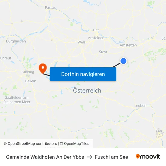 Gemeinde Waidhofen An Der Ybbs to Fuschl am See map