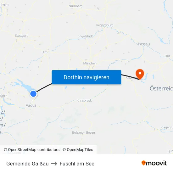 Gemeinde Gaißau to Fuschl am See map
