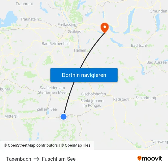 Taxenbach to Fuschl am See map