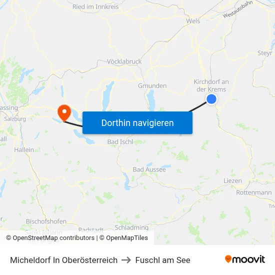 Micheldorf In Oberösterreich to Fuschl am See map