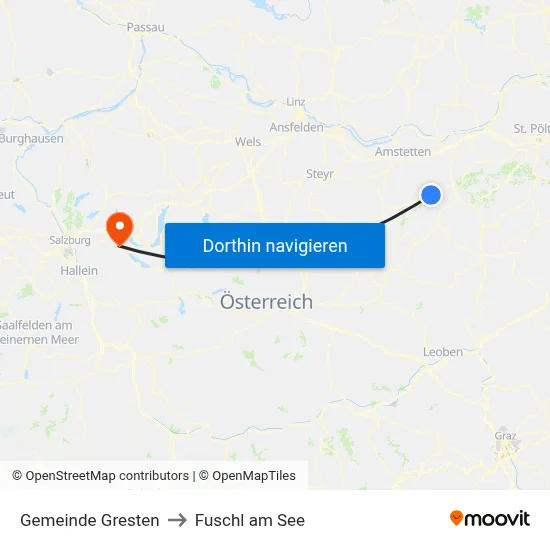 Gemeinde Gresten to Fuschl am See map