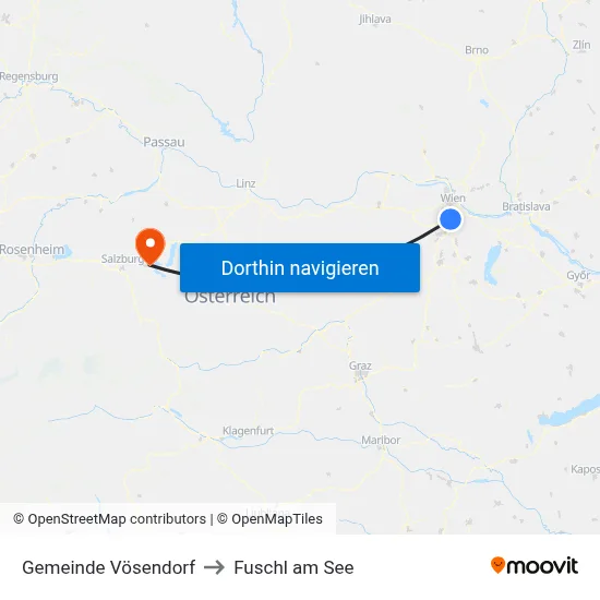 Gemeinde Vösendorf to Fuschl am See map