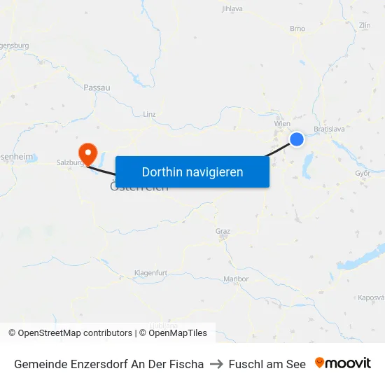 Gemeinde Enzersdorf An Der Fischa to Fuschl am See map