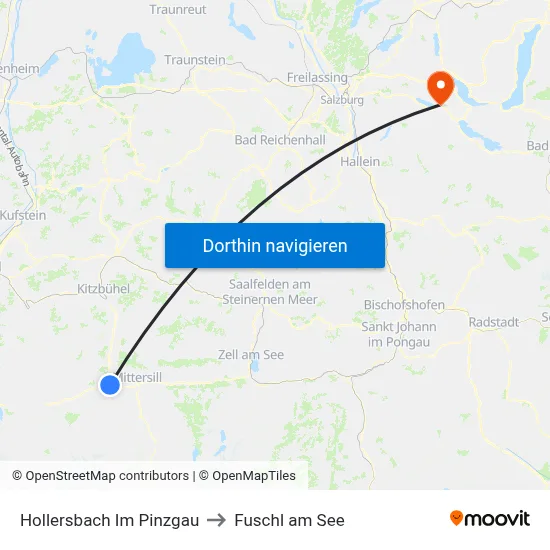 Hollersbach Im Pinzgau to Fuschl am See map