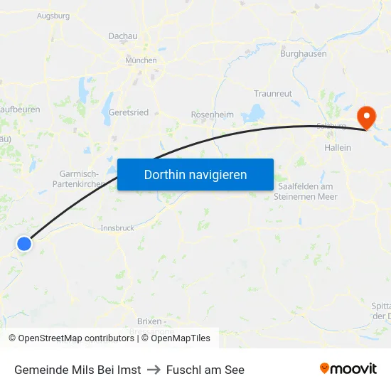 Gemeinde Mils Bei Imst to Fuschl am See map