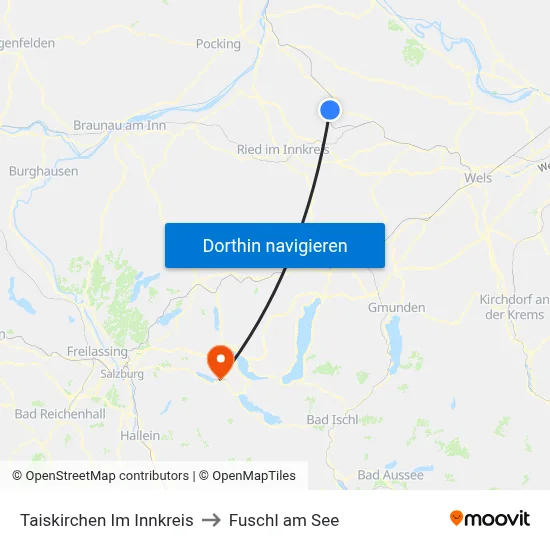 Taiskirchen Im Innkreis to Fuschl am See map