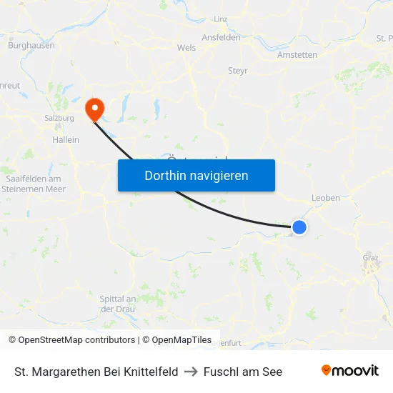 St. Margarethen Bei Knittelfeld to Fuschl am See map