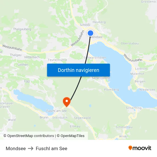 Mondsee to Fuschl am See map