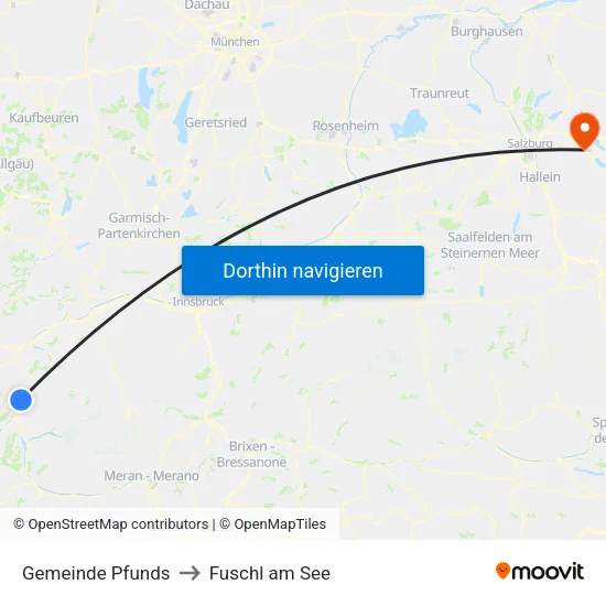 Gemeinde Pfunds to Fuschl am See map