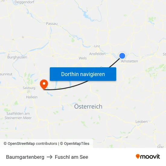 Baumgartenberg to Fuschl am See map