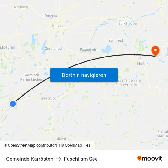 Gemeinde Karrösten to Fuschl am See map