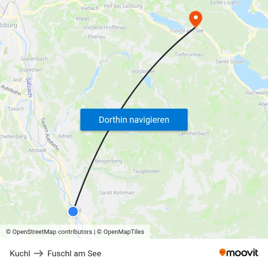 Kuchl to Fuschl am See map