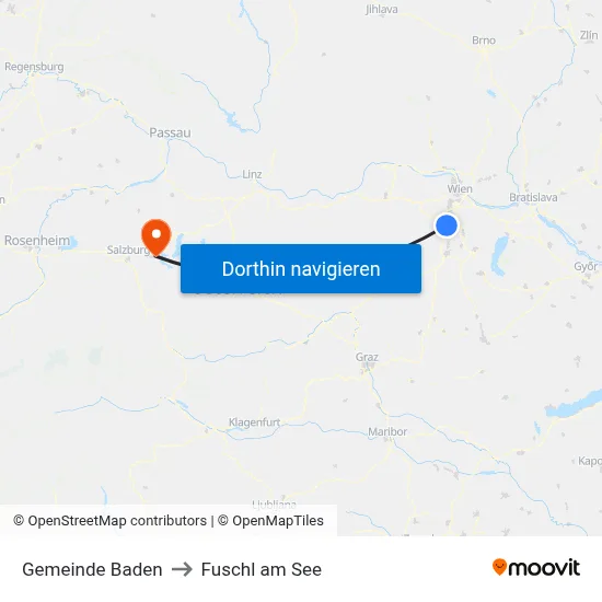 Gemeinde Baden to Fuschl am See map