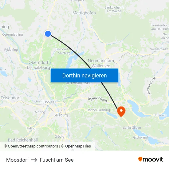 Moosdorf to Fuschl am See map
