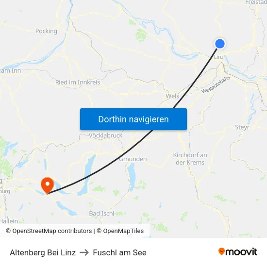 Altenberg Bei Linz to Fuschl am See map