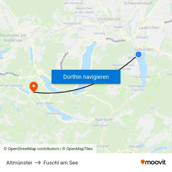 Altmünster to Fuschl am See map