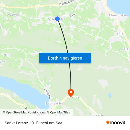 Sankt Lorenz to Fuschl am See map