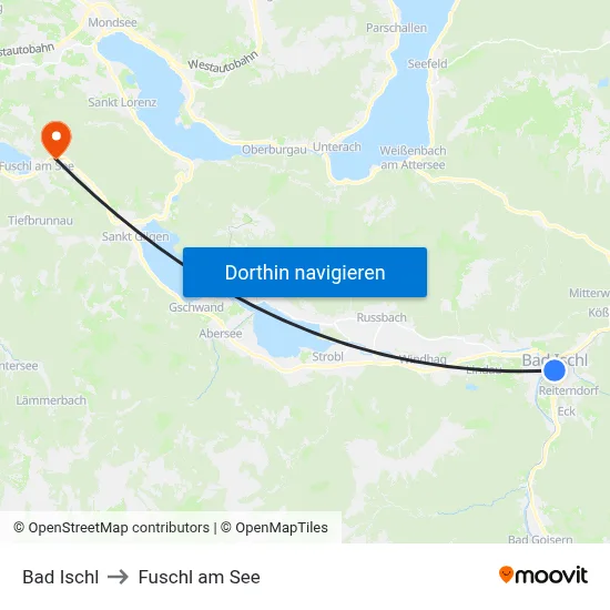 Bad Ischl to Fuschl am See map