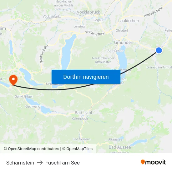 Scharnstein to Fuschl am See map