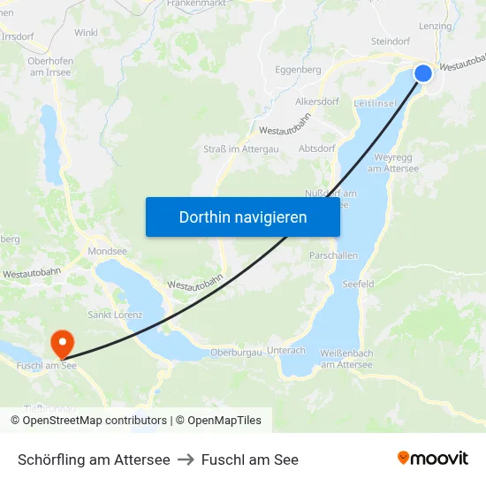 Schörfling am Attersee to Fuschl am See map