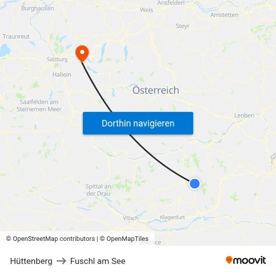Hüttenberg to Fuschl am See map