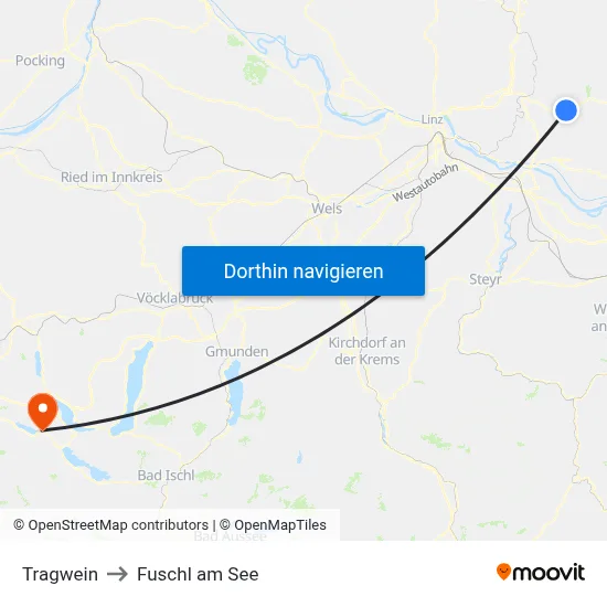 Tragwein to Fuschl am See map