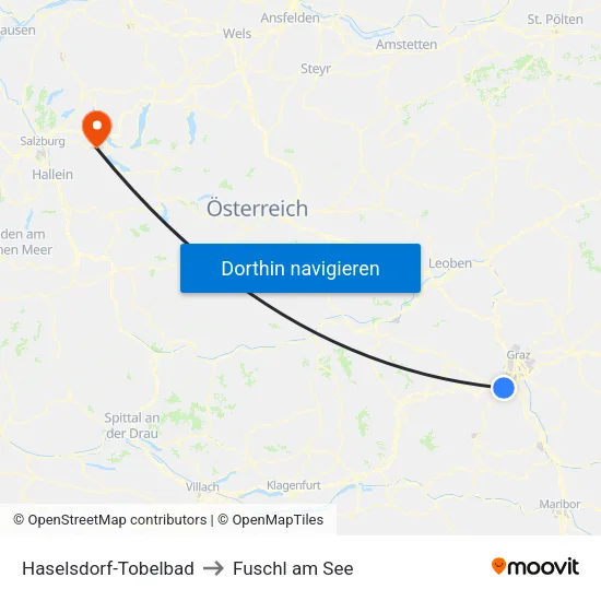 Haselsdorf-Tobelbad to Fuschl am See map